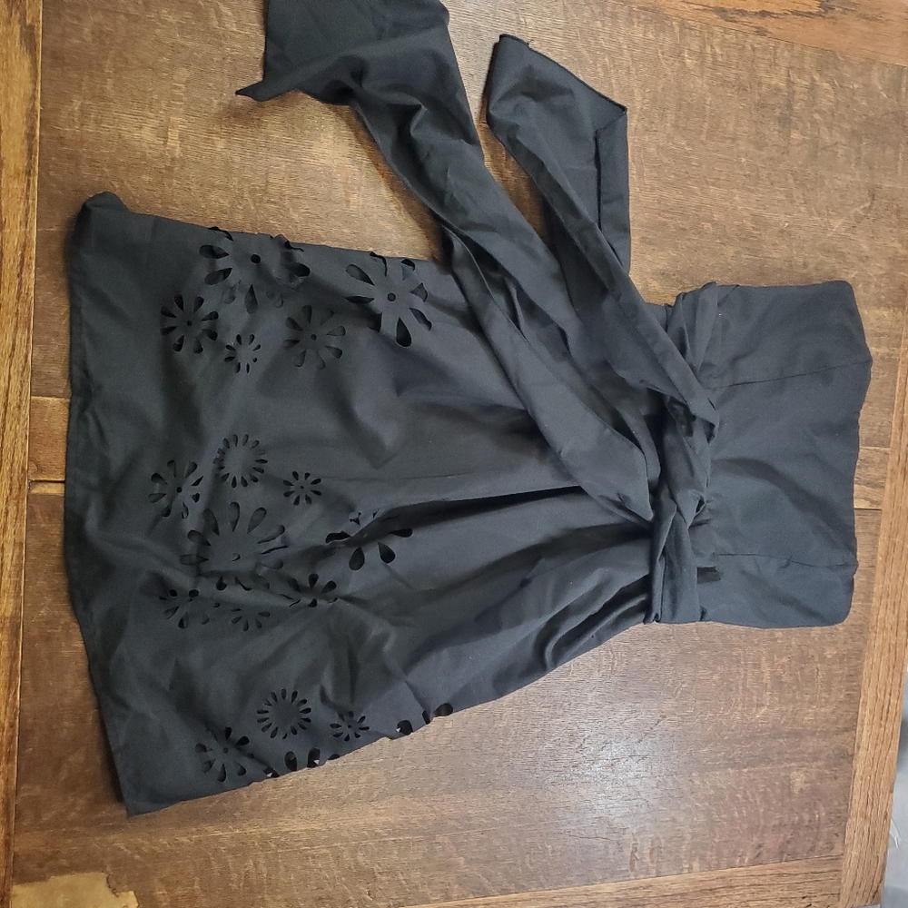 Rhapsody black strapless mini dress with floral cutout design at hemline - Picture 5 of 5